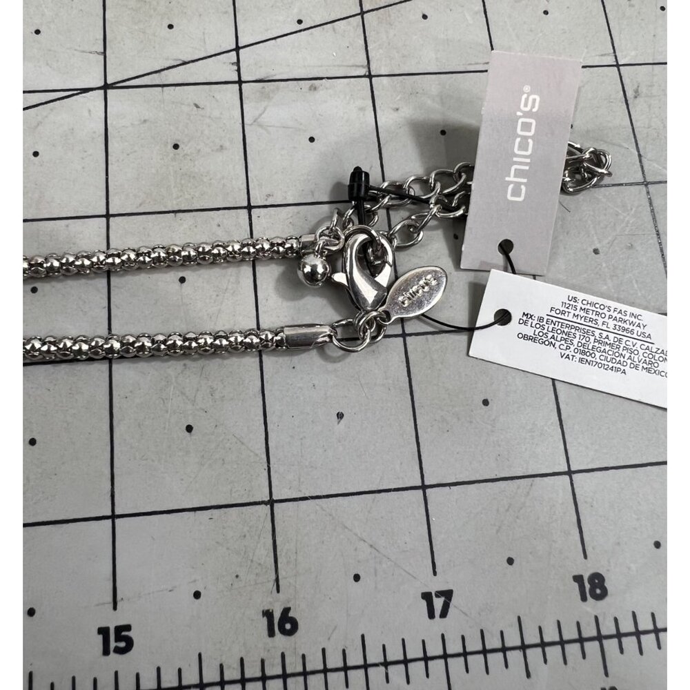 Chico's Silver-Tone Crystal Drop Lariat Necklace Adjustable Lobster Clasp NEW - Picture 6 of 7